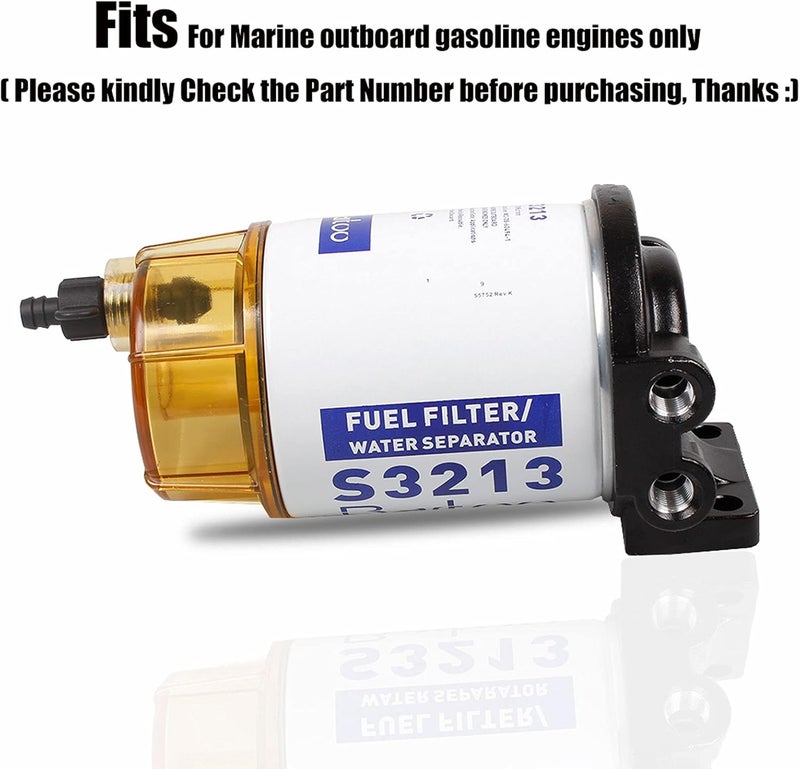 BARTOO S3213 Fuel Water Separator Marine,3/8 Inch NPT Port For Outboard Motor Mercury 35-60494-1 Yamaha Racor Sierra Engine Boat 10 Micron - Replaces B32013, 18-7932 - Image 4